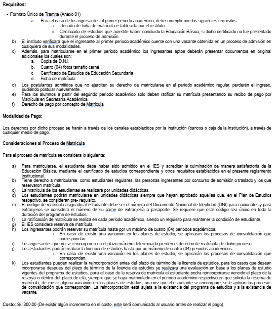 Proceso de admisión del IESTP Antonio Raymondi